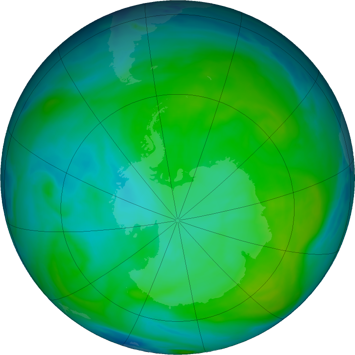 Antarctic ozone map for 28 December 2016